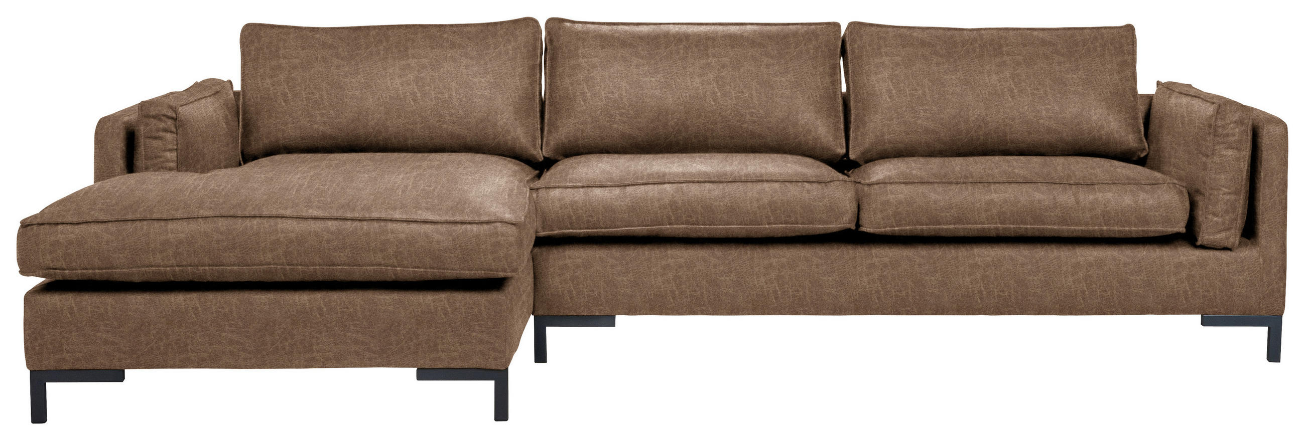ECKSOFA Braun Lederlook  - Schwarz/Braun, Design, Textil/Metall (160/295cm) - Livetastic