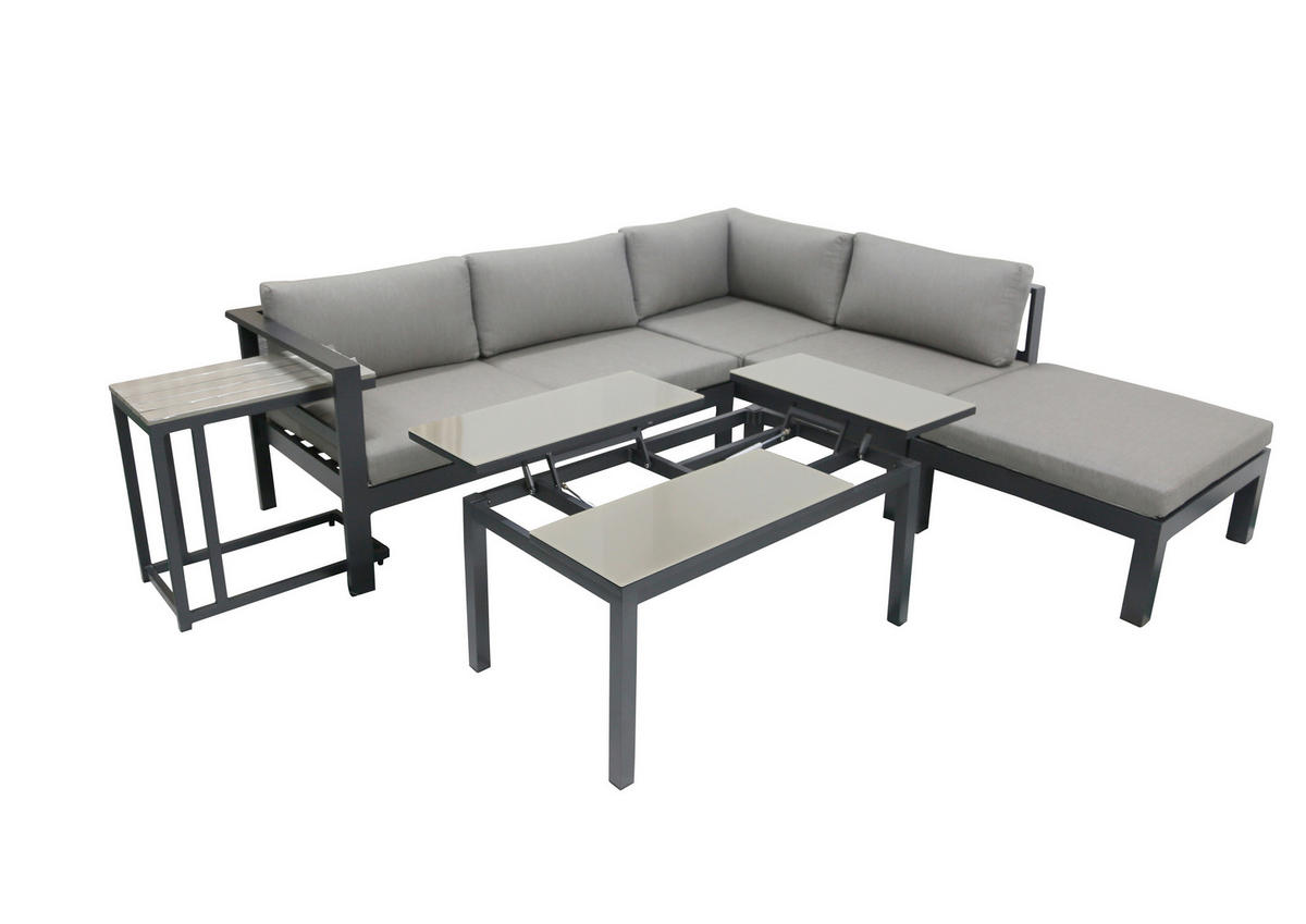 LOUNGEGARNITUR 5-teilig   177/65,5/247 cm Aluminium  - Anthrazit/Grau, Basics, Glas/Kunststoff (177/65,5/247cm) - Gardenson