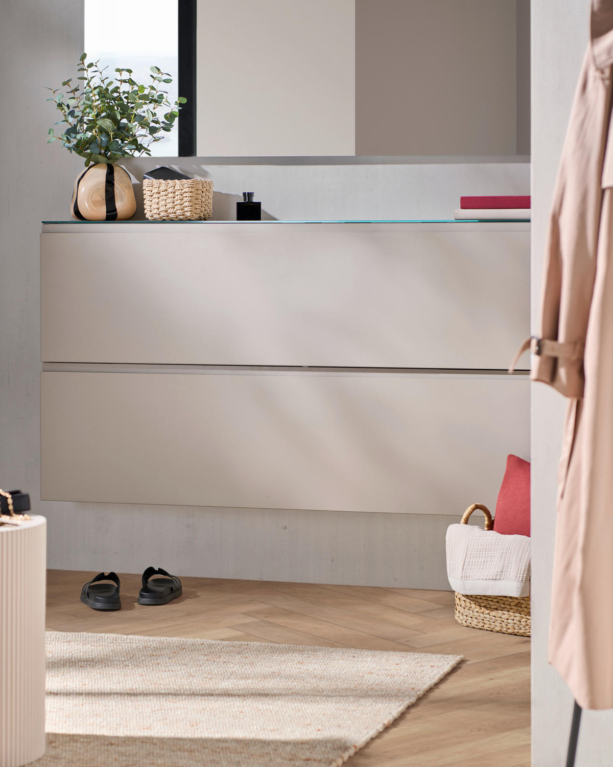 HÄNGESCHUHSCHRANK Gardasee  in 160/81/22 cm  - Taupe, Design, Glas/Holzwerkstoff (160/81/22cm) - Moderano