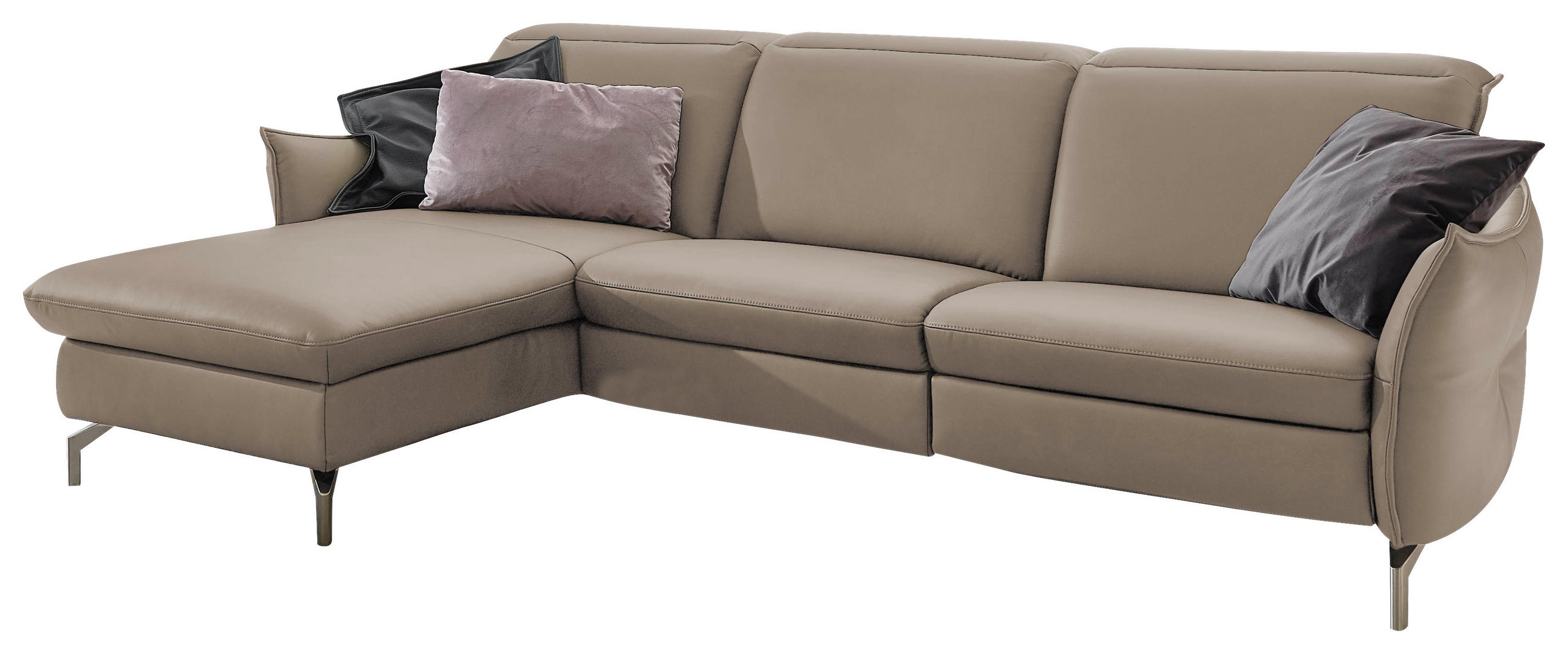 ECKSOFA Hellgrau Lederlook (vegan)  - Hellgrau/Nickelfarben, MODERN, Textil/Metall (179/263cm) - Livetastic