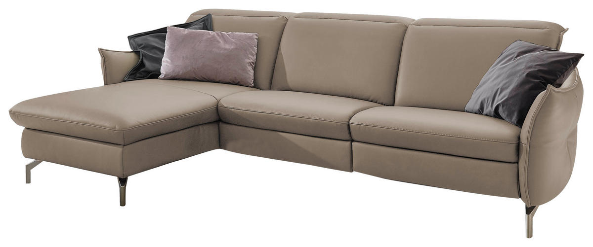 ECKSOFA in Lederlook (vegan) Hellgrau  - Hellgrau/Nickelfarben, Modern, Textil/Metall (179/263cm) - Livetastic