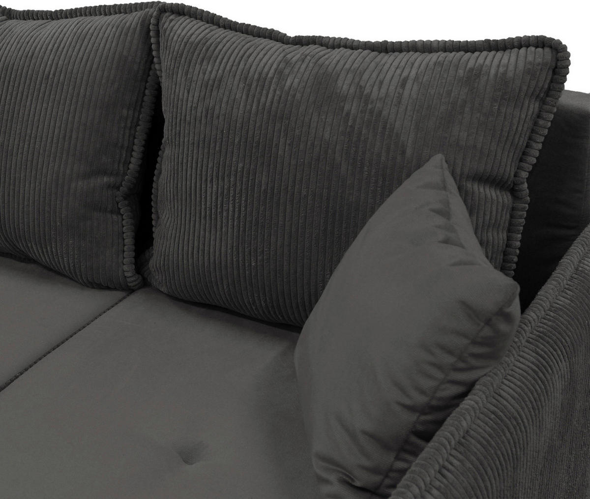 ECKSOFA TEDDY Dunkelgrau Cord, Bouclé Zierkissen, Rückenkissen, Bettkasten  - Dunkelgrau/Naturfarben, Design, Holz/Textil (215/142cm) - MID.YOU