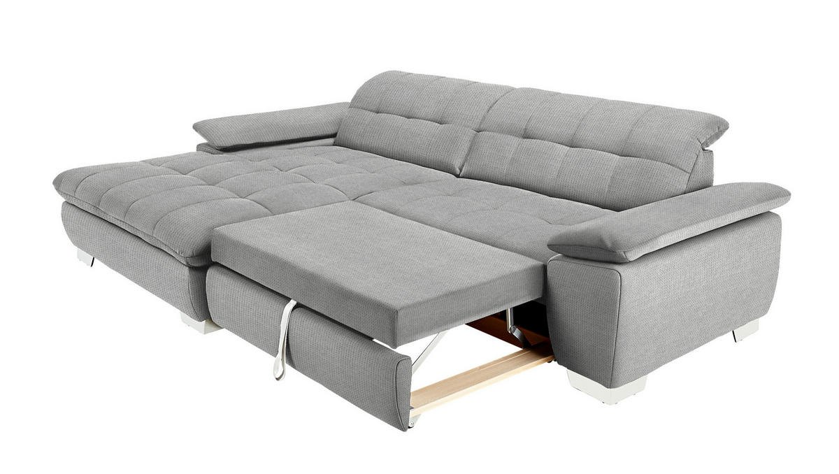 ECKSOFA in Mikrofaser Hellgrau  - Chromfarben/Hellgrau, Design, Textil/Metall (180/265cm) - Carryhome