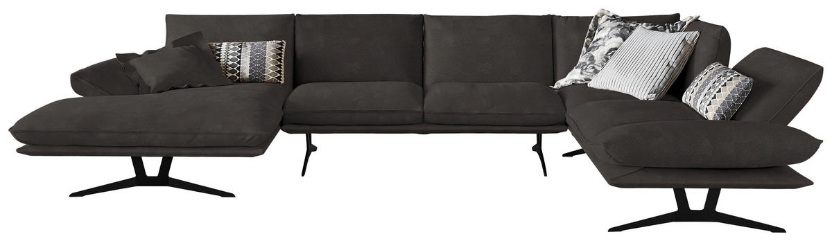 WOHNLANDSCHAFT Formia in Echtleder Graubraun  - Graubraun/Schwarz, Natur, Leder/Metall (155/359/217cm) - Dieter Knoll