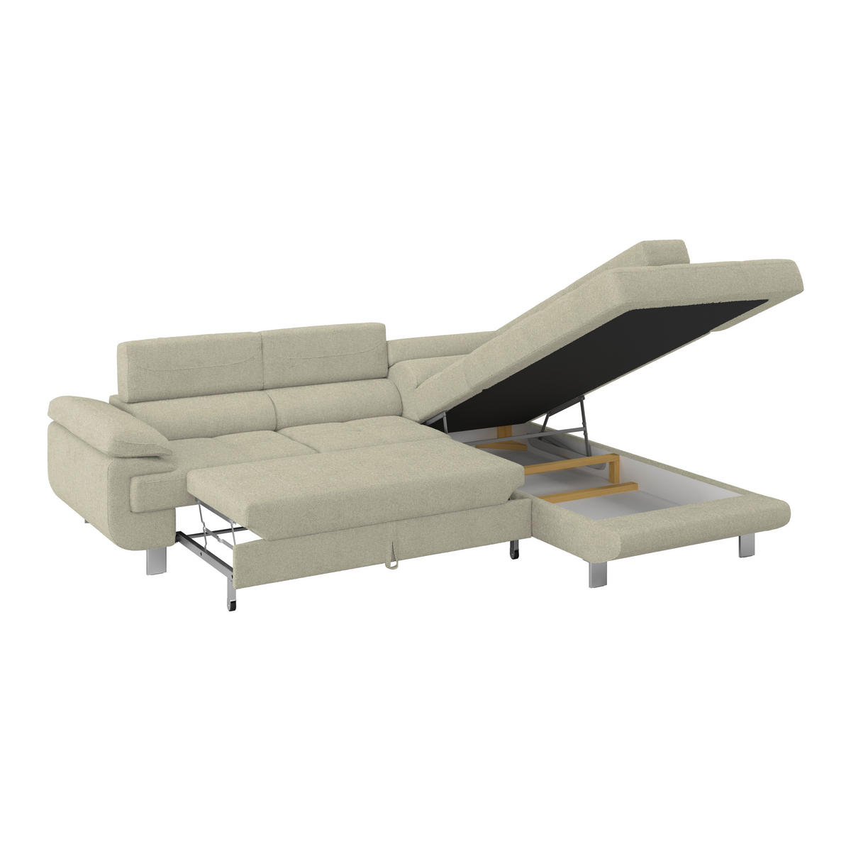 ECKSOFA in Drell Sandfarben  - Sandfarben, Modern, Textil/Metall (270/230cm) - MID.YOU