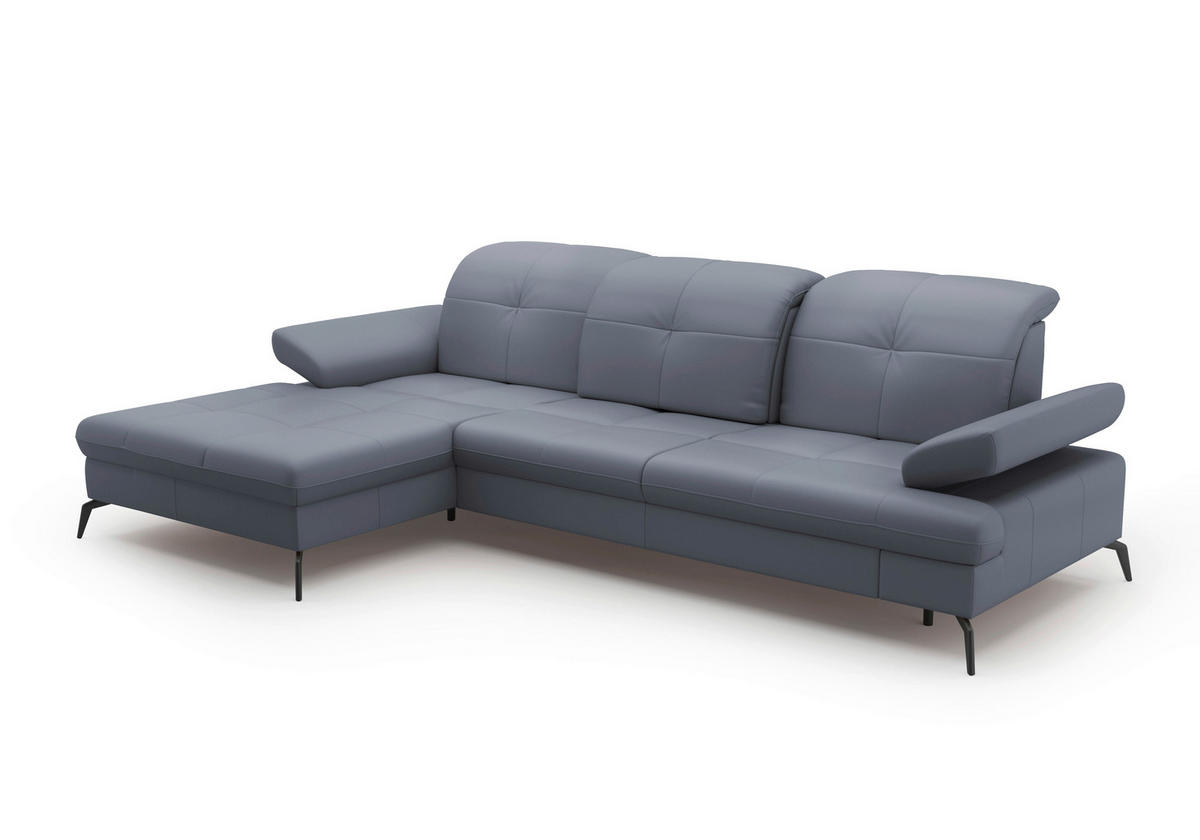 ECKSOFA Graublau Kombination Echtleder/Stoff Vliesstoff  - Graublau/Schwarz, KONVENTIONELL, Leder/Textil (185/279cm) - Sit & More