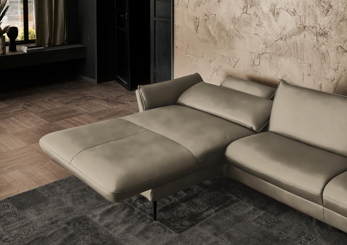 ECKSOFA in Echtleder Greige  - Greige/Schwarz, Design, Leder/Metall (172/334cm) - Hukla