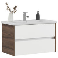 WASCHTISCHKOMBI 90 cm  - Weiß Hochglanz/Nussbaumfarben, Basics, Keramik/Holzwerkstoff (90cm) - Voleo