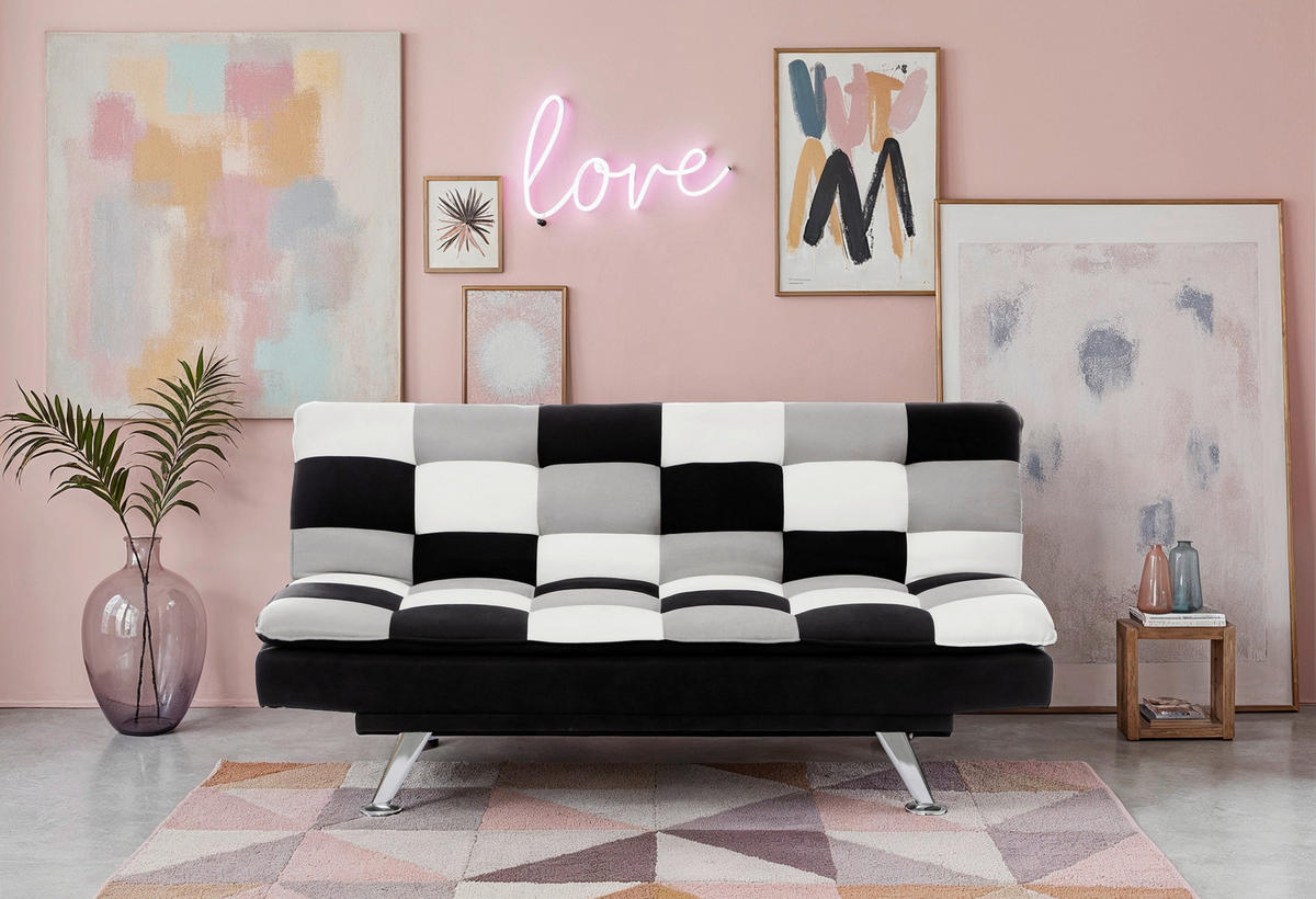 SCHLAFSOFA Samt Schwarz, Grau, Creme  - Silberfarben/Creme, Design, Textil/Metall (182/87/90cm) - P & B