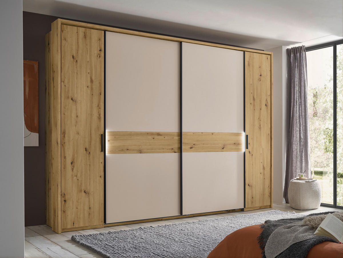 KOMBISCHRANK 312/225/61 cm 4-türig  - Kaschmir/Schwarz, Design, Holzwerkstoff/Metall (312/225/61cm) - Xora