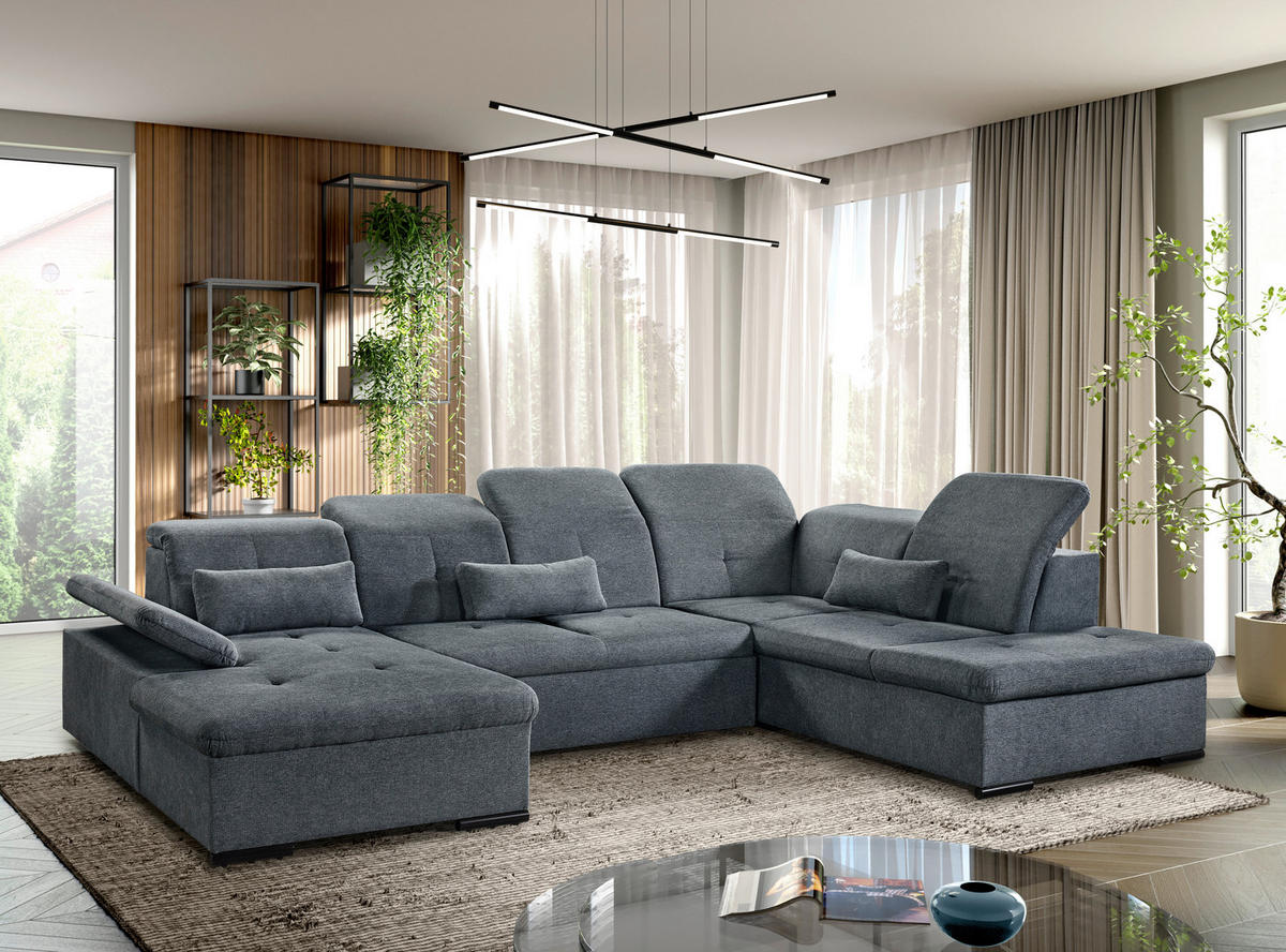 WOHNLANDSCHAFT Dunkelgrau Chenille  - Dunkelgrau/Grau, KONVENTIONELL, Kunststoff/Textil (240/340/188cm) - Carryhome