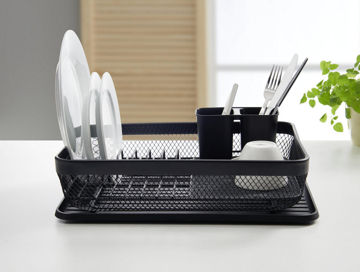 EDÉNYSZÁRÍTÓ KOSÁR - fekete, Basics, műanyag/fém (41/30/13,5cm) - Homeware Profession.
