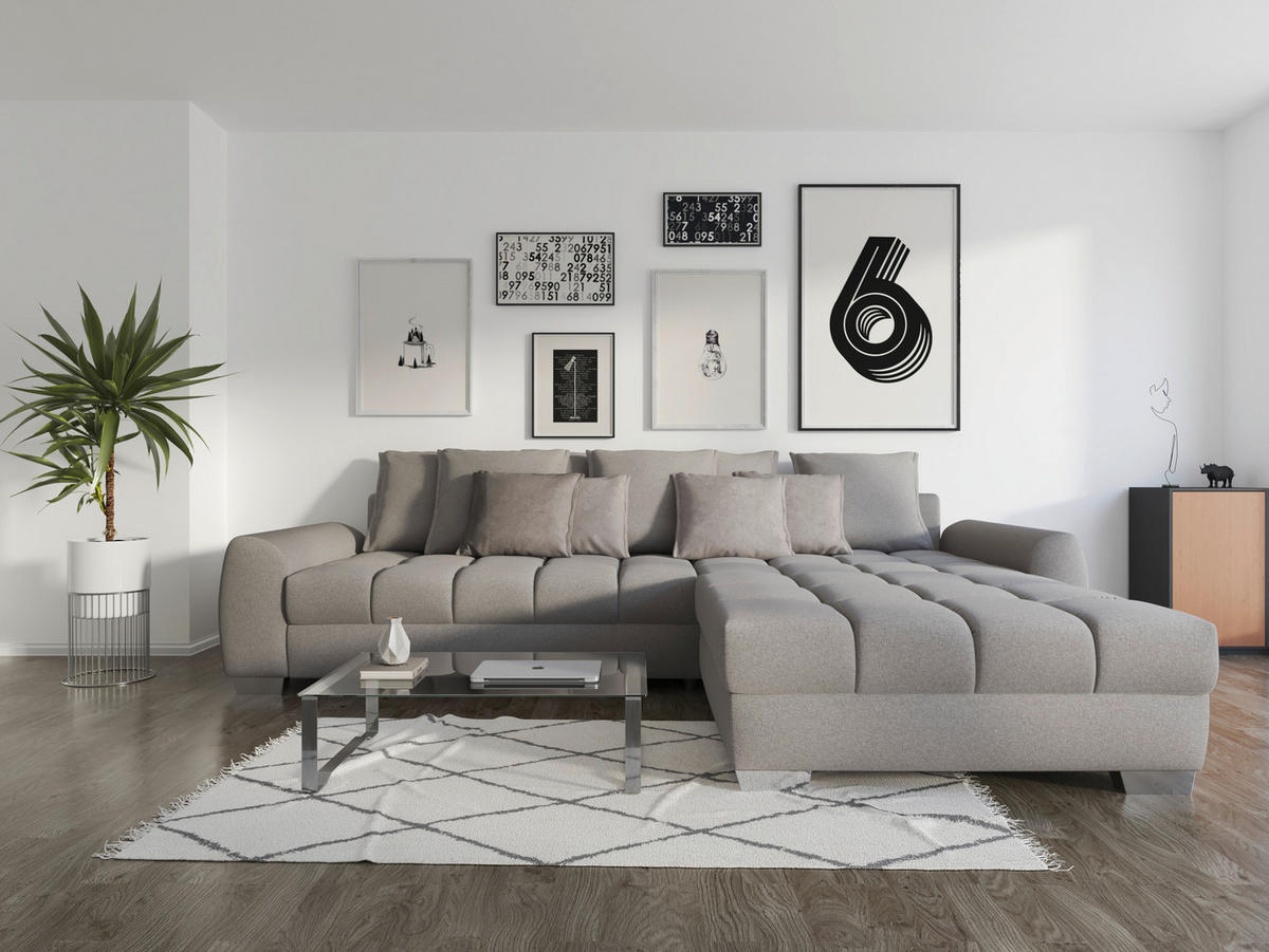 ECKSOFA in Webstoff Hellgrau  - Chromfarben/Hellgrau, Design, Kunststoff/Textil (320/226cm) - Carryhome