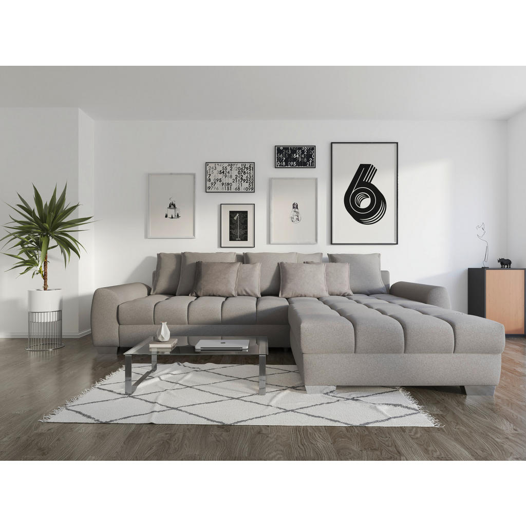 Thumbnail - Carryhome Ecksofa, Hellgrau, Textil, 4-Sitzer, Füllung: Schaumstoff,Silikon, L-Form, einmalig seitenverkehrt montierbar,...