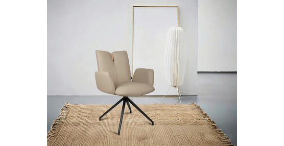 ARMLEHNSTUHL  Sitzfläche 360° drehbar, automatische Rückholfunktion  Echtleder  - Taupe/Schwarz, Design, Leder/Holz (62/87/63cm) - Valnatura