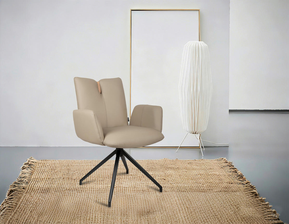 ARMLEHNSTUHL  Sitzfläche 360° drehbar, automatische Rückholfunktion  Echtleder  - Taupe/Schwarz, Design, Leder/Holz (62/87/63cm) - Valnatura