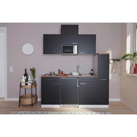 KÜCHENBLOCK 180 cm   Schwarz  - Weiss/Nussbaumfarben, Basics, Holzwerkstoff/Kunststoff (180cm) - Respekta