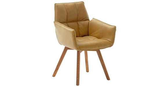 ARMLEHNSTUHL  in Echtleder naturbelassen  - Wildeiche/Currygelb, KONVENTIONELL, Leder/Holz (61/87/63cm) - Linea Natura