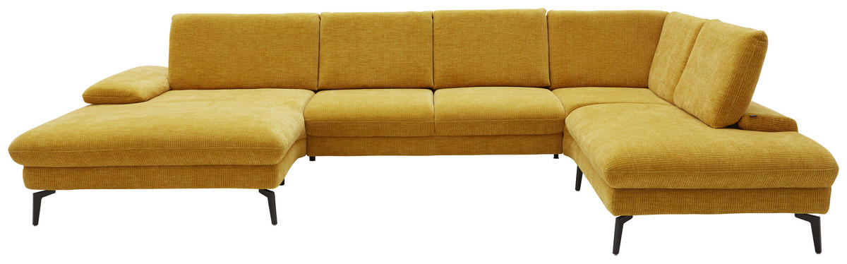 WOHNLANDSCHAFT in Webstoff Currygelb  - Currygelb/Schwarz, Design, Textil/Metall (157/354/208cm) - Dieter Knoll