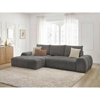 ECKSCHLAFSOFA EVEREST  mit Rücken echt, Armteil links, Armteil rechts Struktur Dunkelgrau  - Dunkelgrau/Schwarz, MODERN, Kunststoff/Textil (180/318cm) - Livetastic