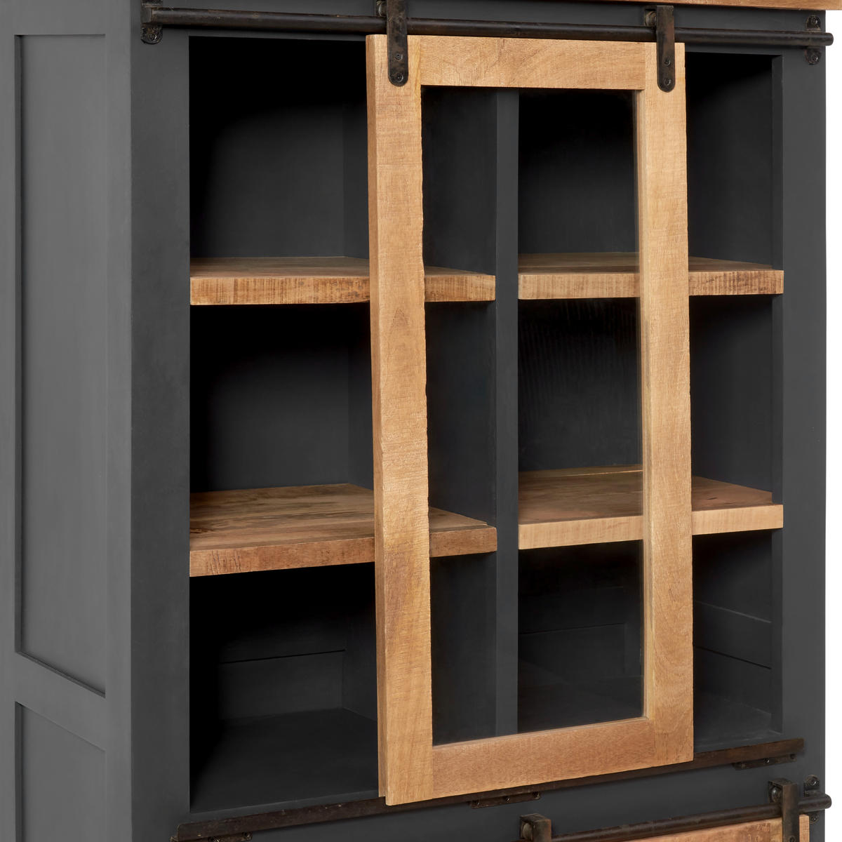 VITRINE  in massiv Mangoholz Schwarz, Grau, Naturfarben - Schwarz/Naturfarben, LIFESTYLE, Holz/Holzwerkstoff (100/180/45cm) - MID.YOU