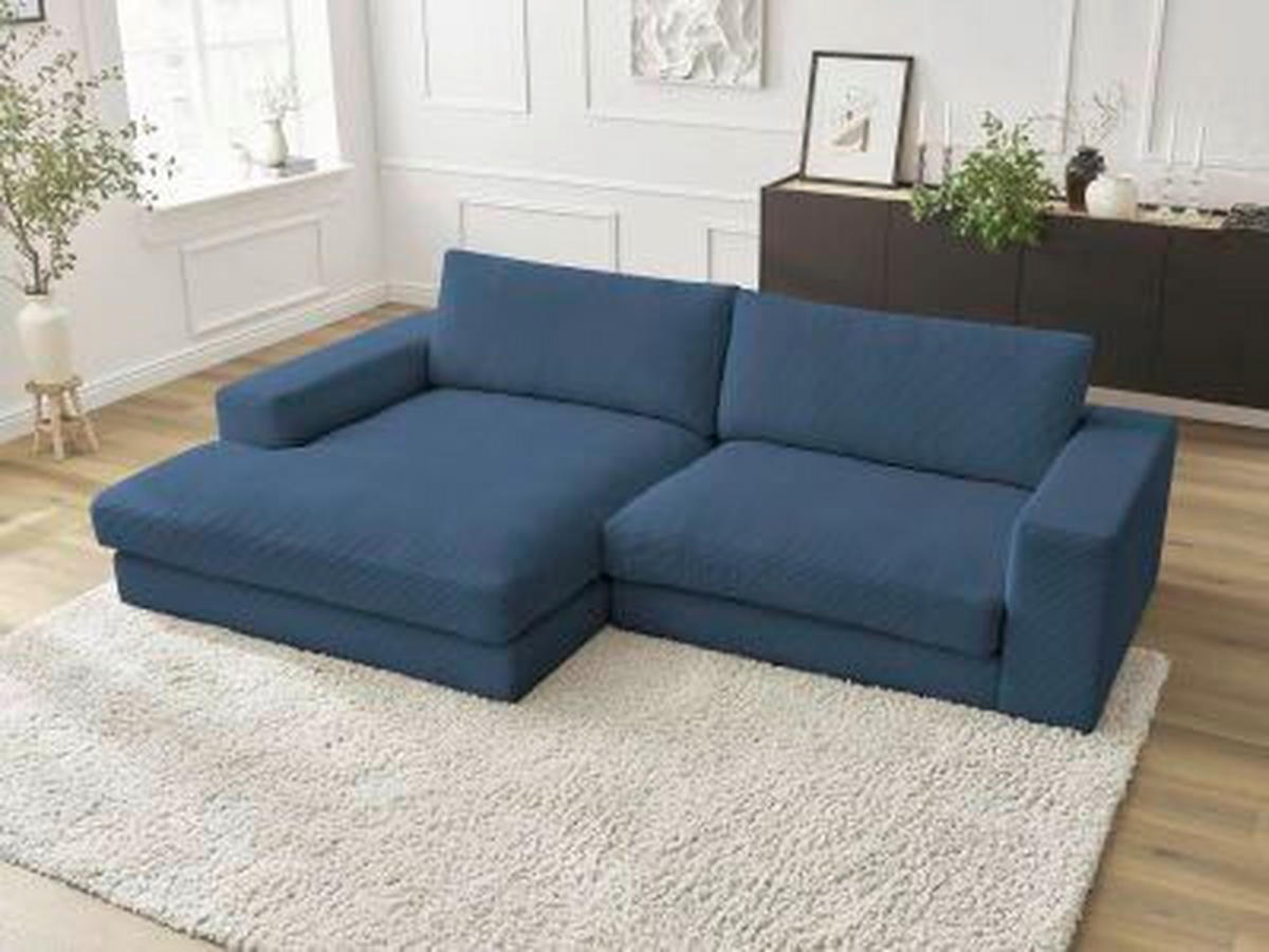 ECKSOFA  LEONARD Dunkelblau Cord  - Schwarz/Dunkelblau, MODERN, Kunststoff/Textil (159/274cm)