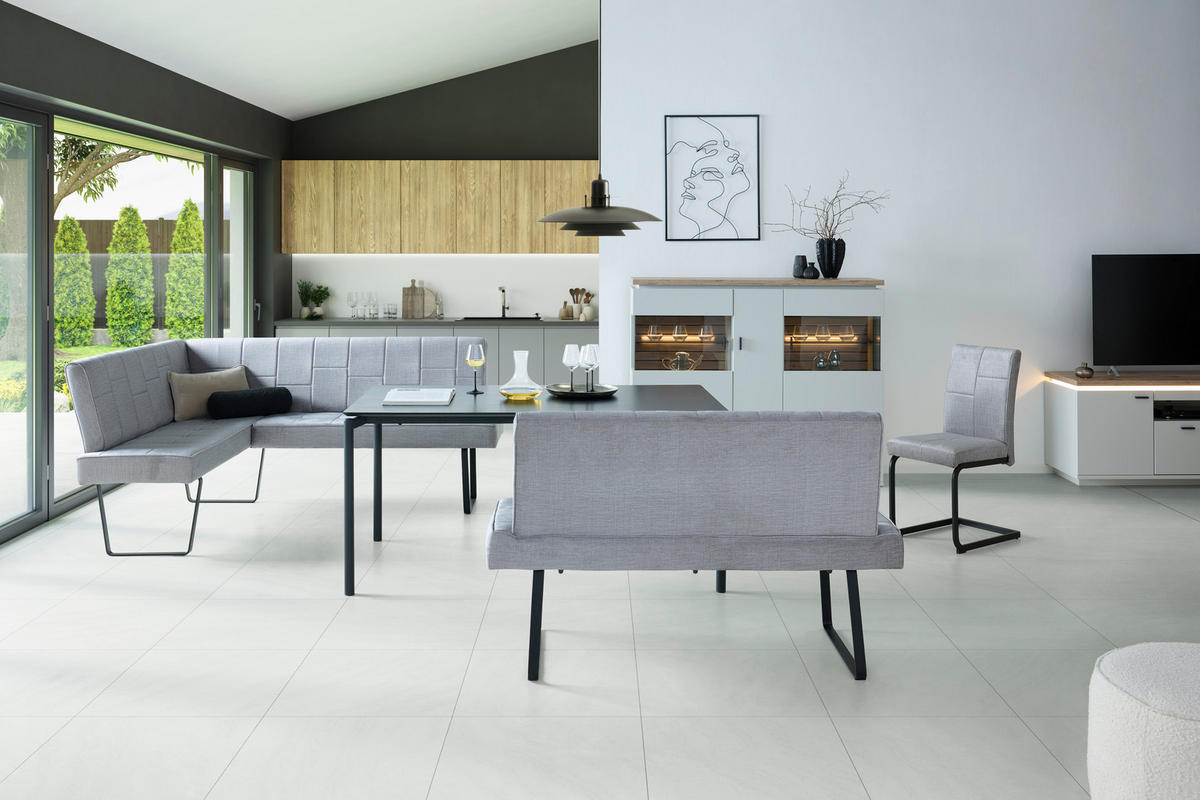 ECKBANK 150/190 cm Samt Hellgrau   - Hellgrau/Schwarz, KONVENTIONELL, Textil/Metall (150/190cm) - MID.YOU