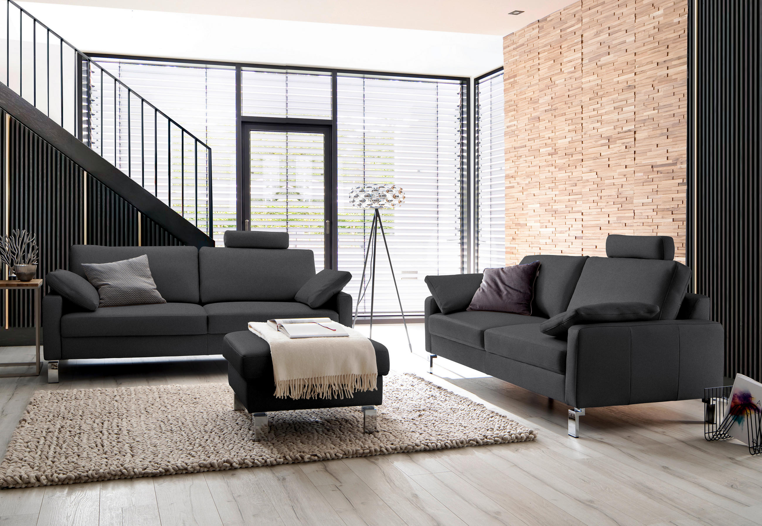 3-SITZER-SOFA in Echtleder Dunkelgrau, Fango  - Chromfarben/Fango, Design, Leder/Metall (204/81/97cm) - Pure Home Lifestyle