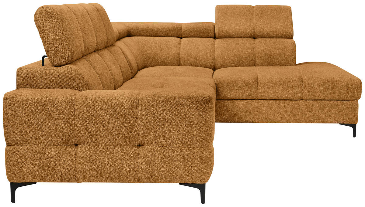 ECKSOFA in Struktur Dunkelgelb  - Dunkelgelb/Schwarz, Modern, Textil/Metall (254/212cm) - Carryhome
