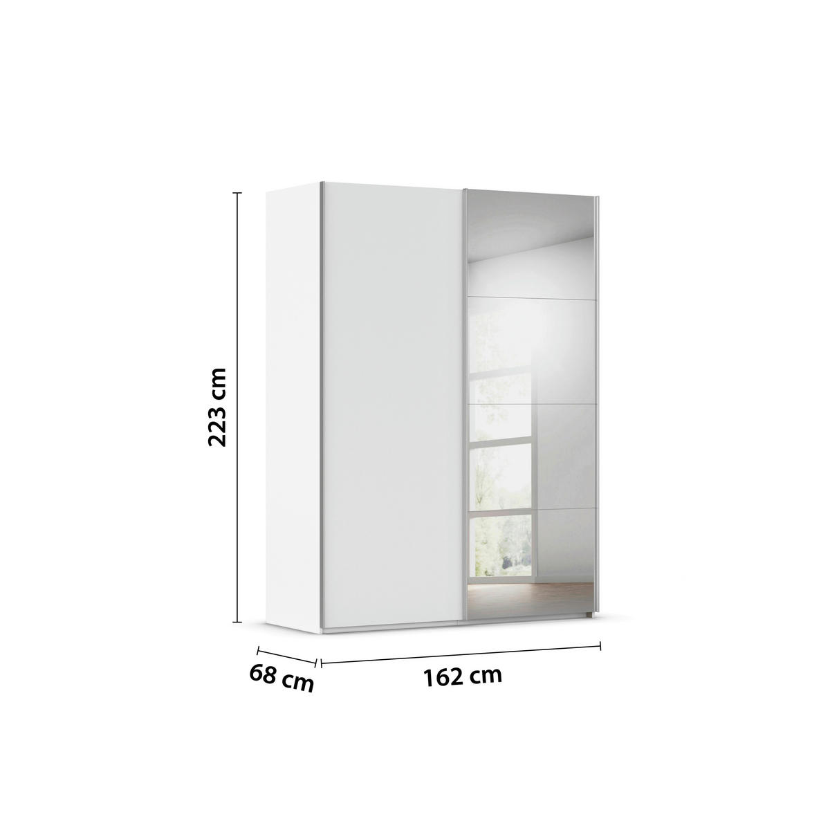 SCHWEBETÜRENSCHRANK 162/223/68 cm 2-türig Weiß, Weiß Hochglanz  - Weiß Hochglanz/Alufarben, Basics, Glas/Holzwerkstoff (162/223/68cm) - Novel