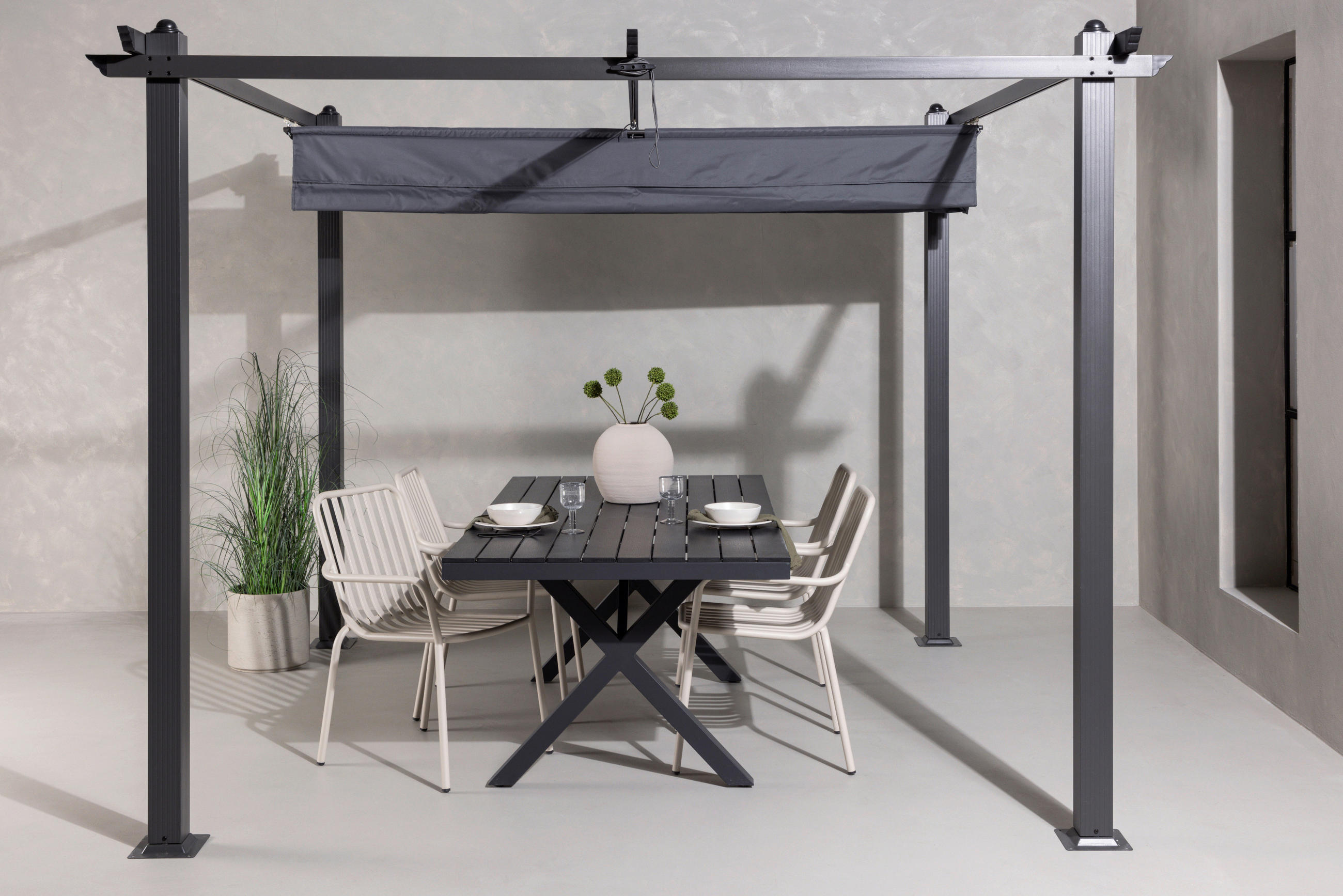 PERGOLA - mörkgrå, Klassisk, metall/textil (295/248/295cm) - Gardenson
