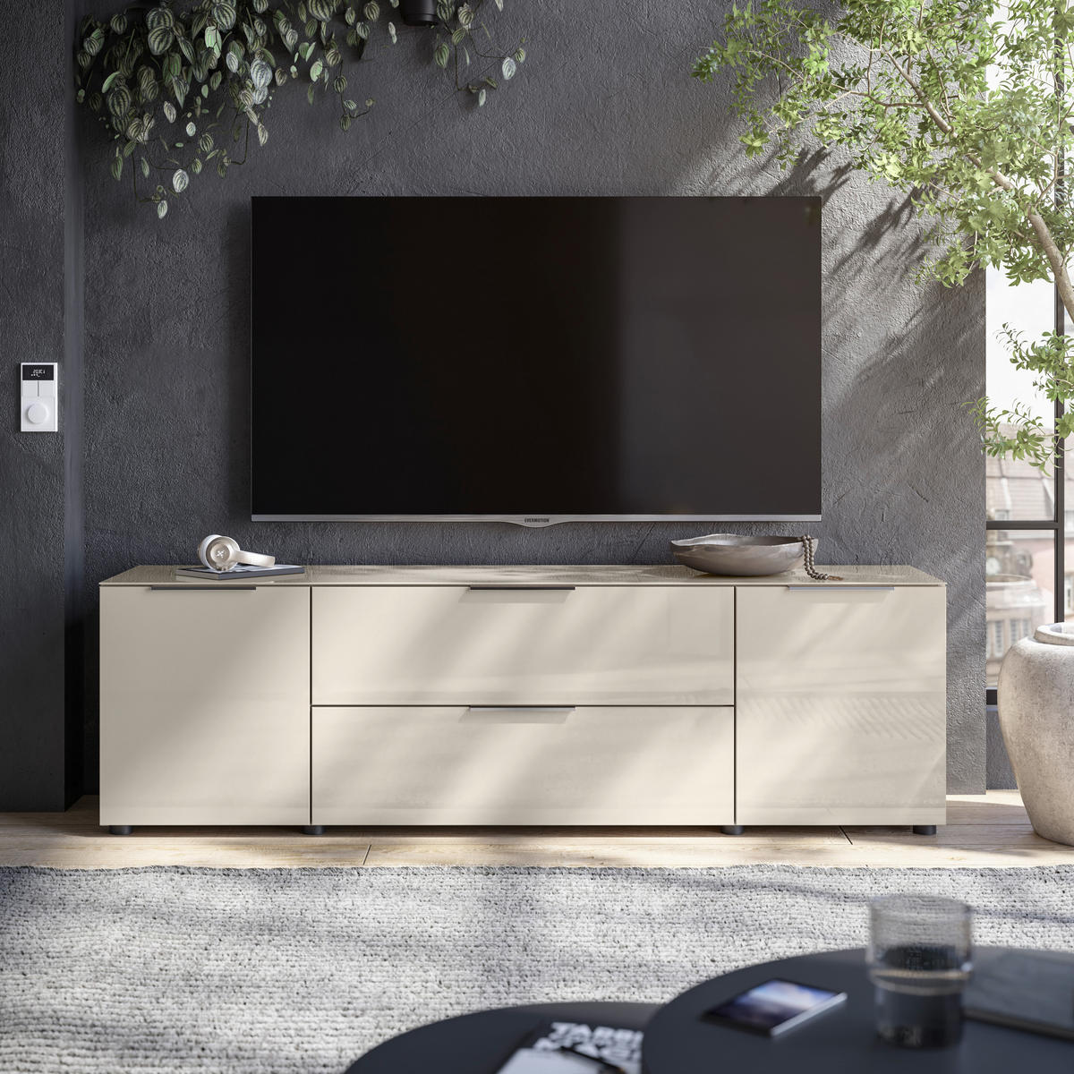TV-ELEMENT kašmir  - barve kroma/črna, Moderno, kovina/umetna masa (180/55/40cm) - MID.YOU