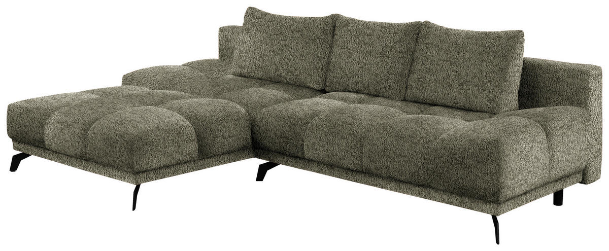 ECKSOFA in Chenille Olivgrün  - Schwarz/Olivgrün, Modern, Textil/Metall (182/290cm) - Hom`in