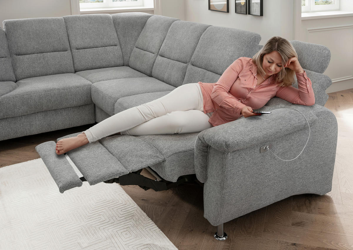 ECKSOFA Silberfarben Chenille  - Chromfarben/Silberfarben, MODERN, Textil/Metall (236/275cm) - Livetastic