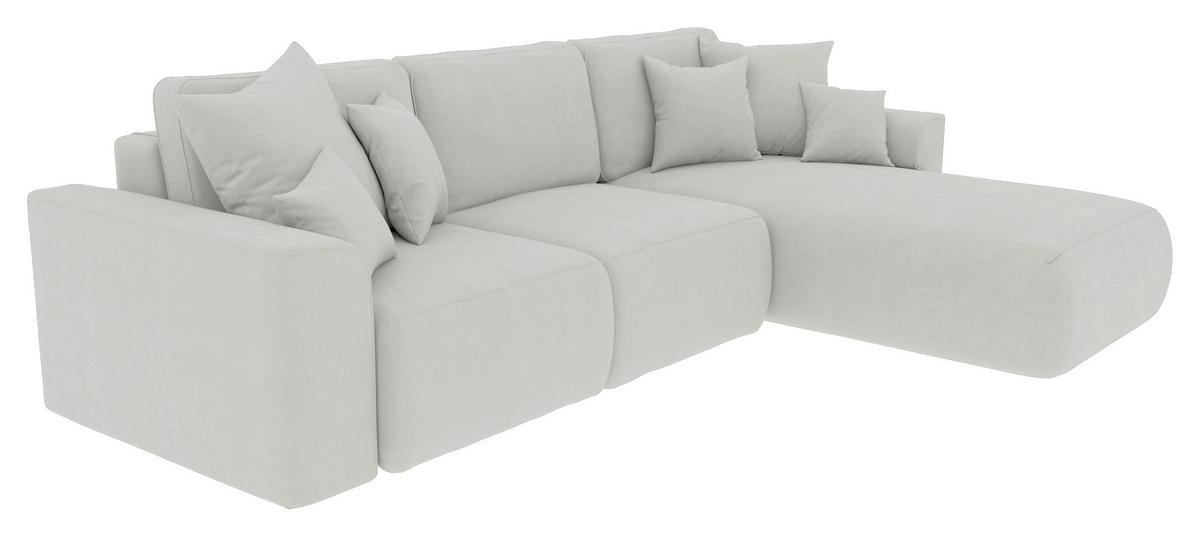 ECKSOFA Hellgrau Velours Zierkissen, Rückenkissen, Bettkasten, Schlaffunktion, Rücken echt, Liegefläche im Originalstoff  - Chromfarben/Hellgrau, KONVENTIONELL, Kunststoff/Textil (293/195cm) - Carryhome