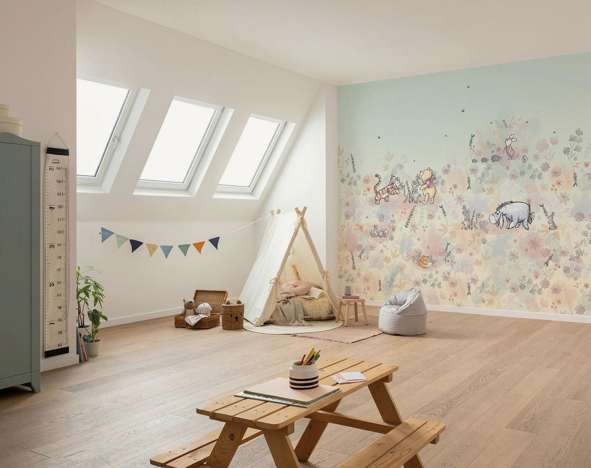 FOTOTAPETE WINNIE THE POOH  - Pastellblau, Design, Textil (300/250cm) - Disney