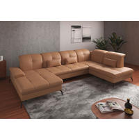 WOHNLANDSCHAFT in Echtleder Cappuccino  - Schwarz/Cappuccino, Konventionell, Leder/Metall (185/357/231cm) - Sit & More
