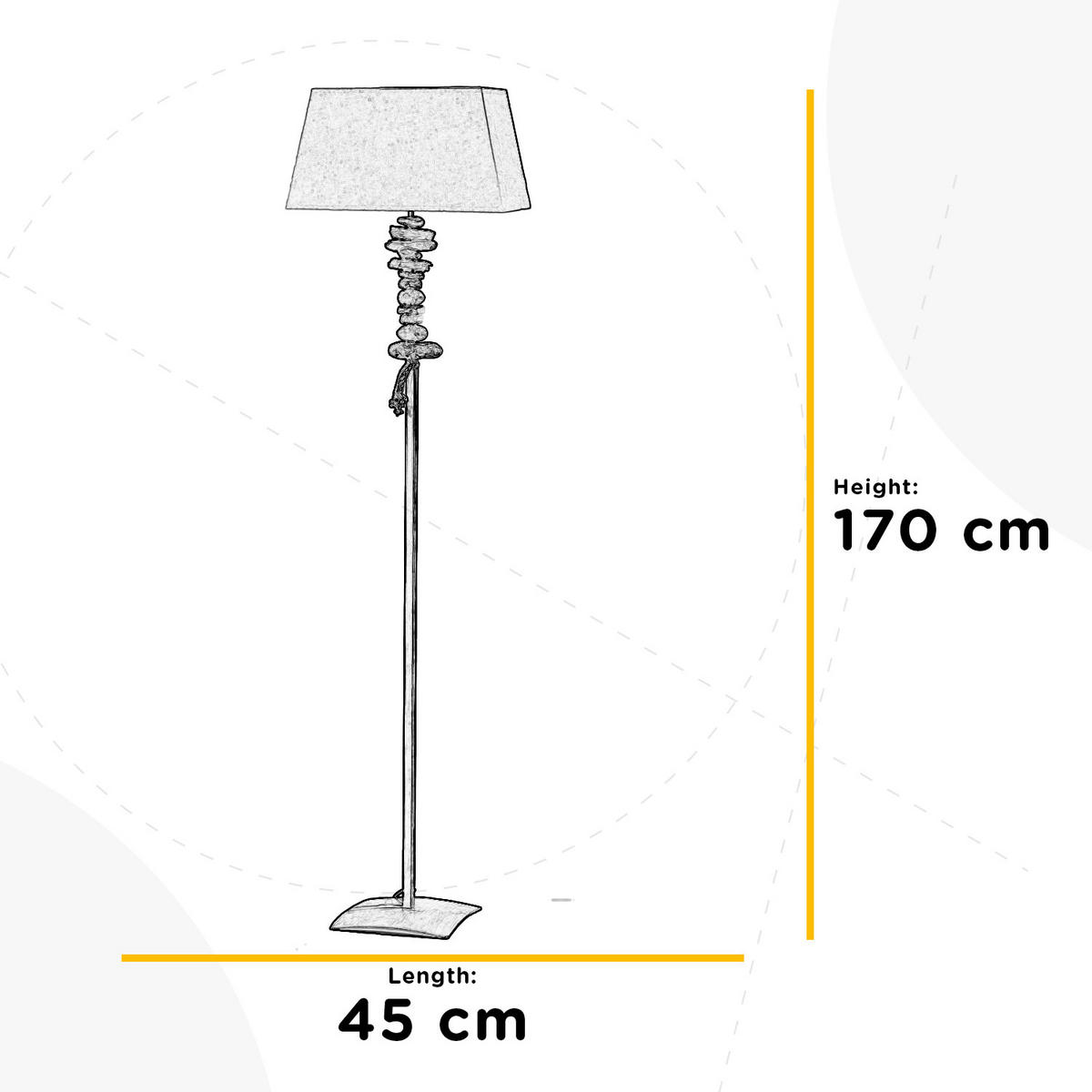 STEHLEUCHTE 45/25/170 cm    - Schwarz/Weiß, Natur, Textil/Stein (45/25/170cm)