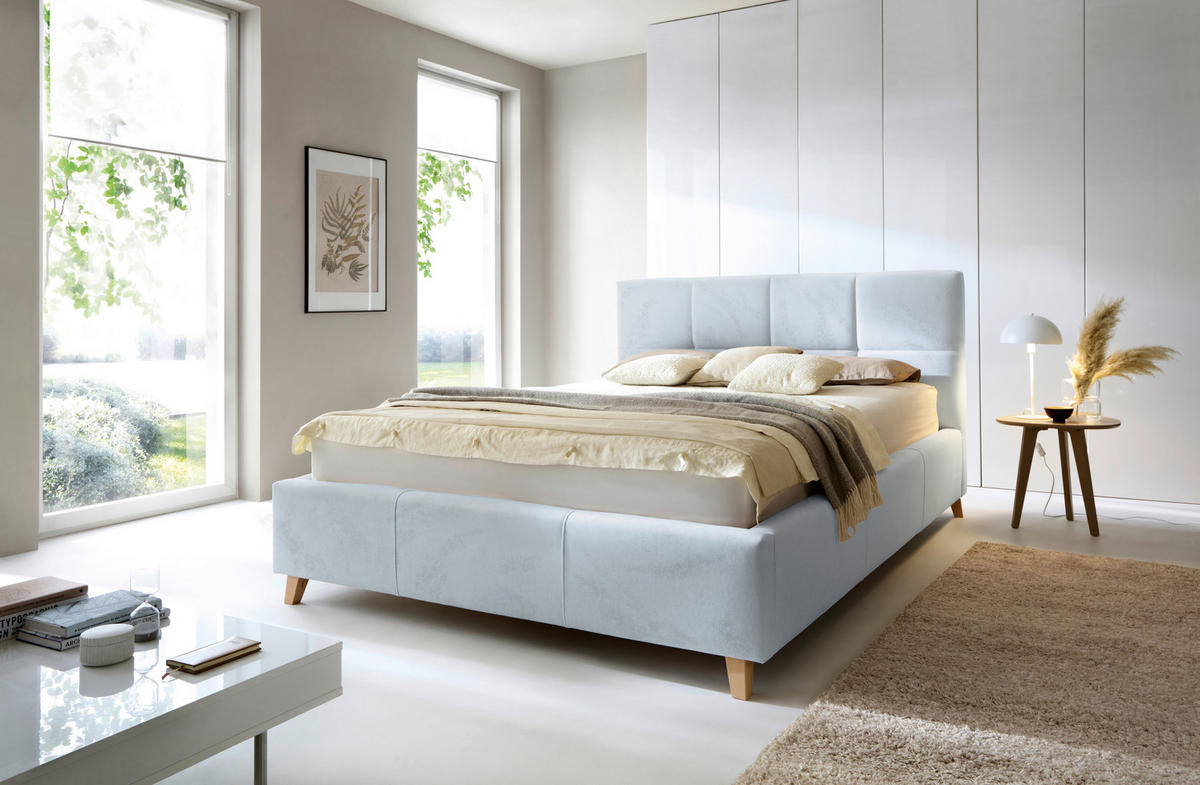 POLSTERBETT Lattenrost, Bettkasten 180/200 cm  in Hellblau  - Buchefarben/Hellblau, KONVENTIONELL, Holz/Textil (180/200cm) - Carryhome