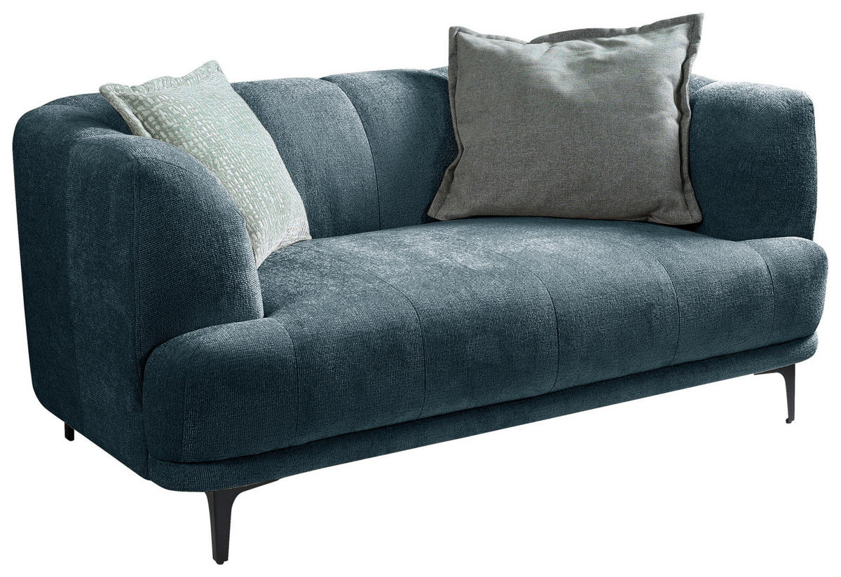 2-SITZER-SOFA in Flachgewebe Blau  - Blau/Schwarz, Design, Textil/Metall (166/77/106cm) - MID.YOU