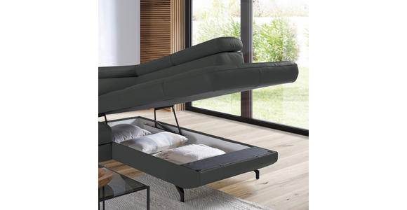 ECKSOFA in Echtleder Grau  - Schwarz/Grau, Design, Leder/Metall (270/220cm) - Novel