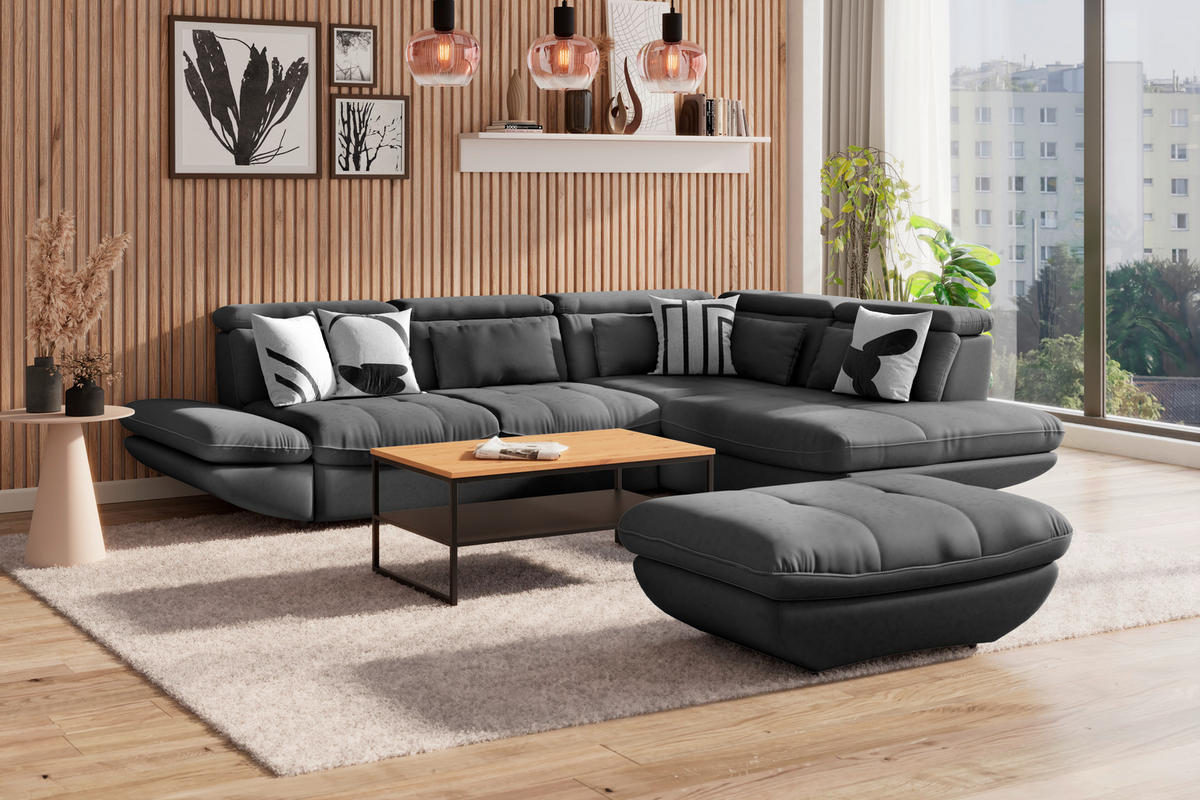 WOHNLANDSCHAFT in Webstoff Anthrazit  - Anthrazit/Schwarz, Modern, Kunststoff/Textil (233/311cm) - MID.YOU