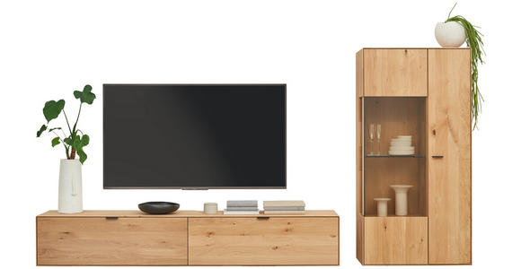 WOHNWAND  in Wildeiche  303,8/184,6/37,1 cm  - Wildeiche/Schwarz, Natur, Glas/Holz (303,8/184,6/37,1cm) - Valnatura
