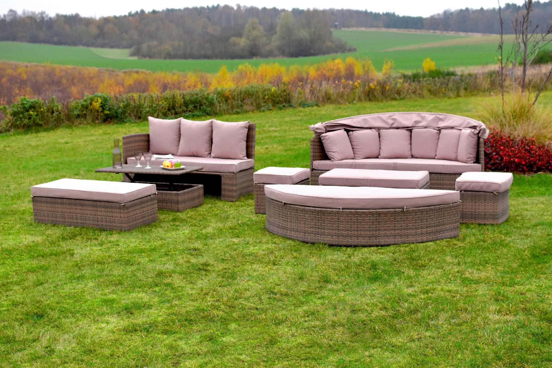 GARTENSET 8-teilig  - Naturfarben, MODERN, Kunststoff/Metall (180/147/183cm) - Gardenson