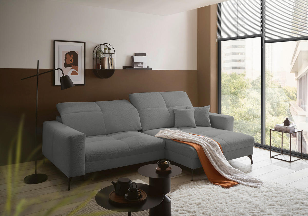 ECKSOFA Dunkelgrau Webstoff  - Dunkelgrau/Schwarz, KONVENTIONELL, Textil/Metall (285/180cm) - SetOne by Musterring