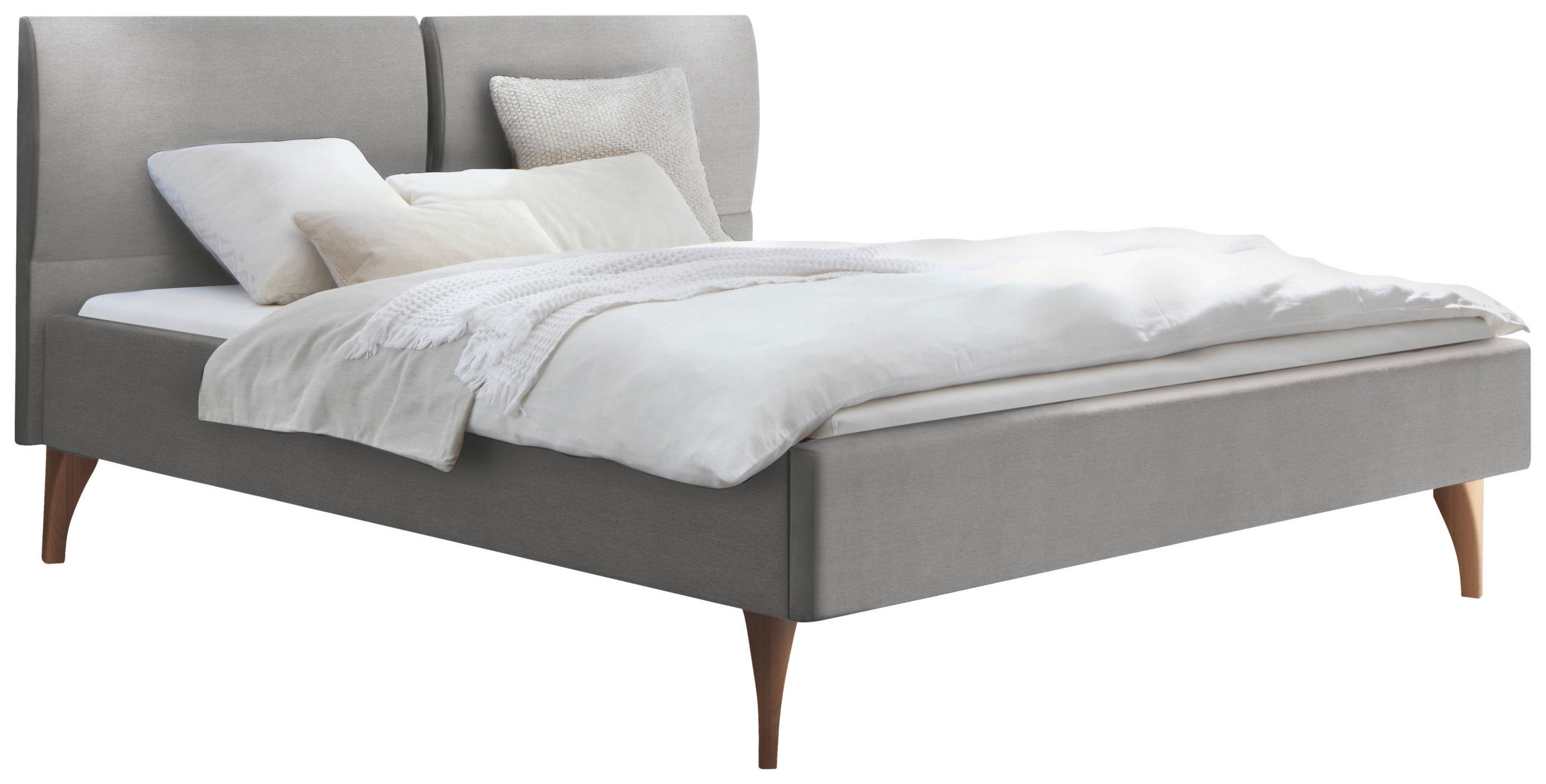 POLSTERBETT 140/200 cm,  in Grau, Buchefarben, gepolstertes Kopfteil,  - Buchefarben/Grau, Design, Holz/Textil (140/200cm) - Hasena