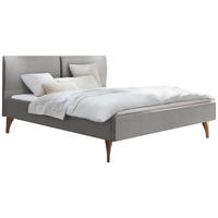 POLSTERBETT 140/200 cm,  in Grau, Buchefarben, gepolstertes Kopfteil,  - Buchefarben/Grau, Design, Holz/Textil (140/200cm) - Hasena