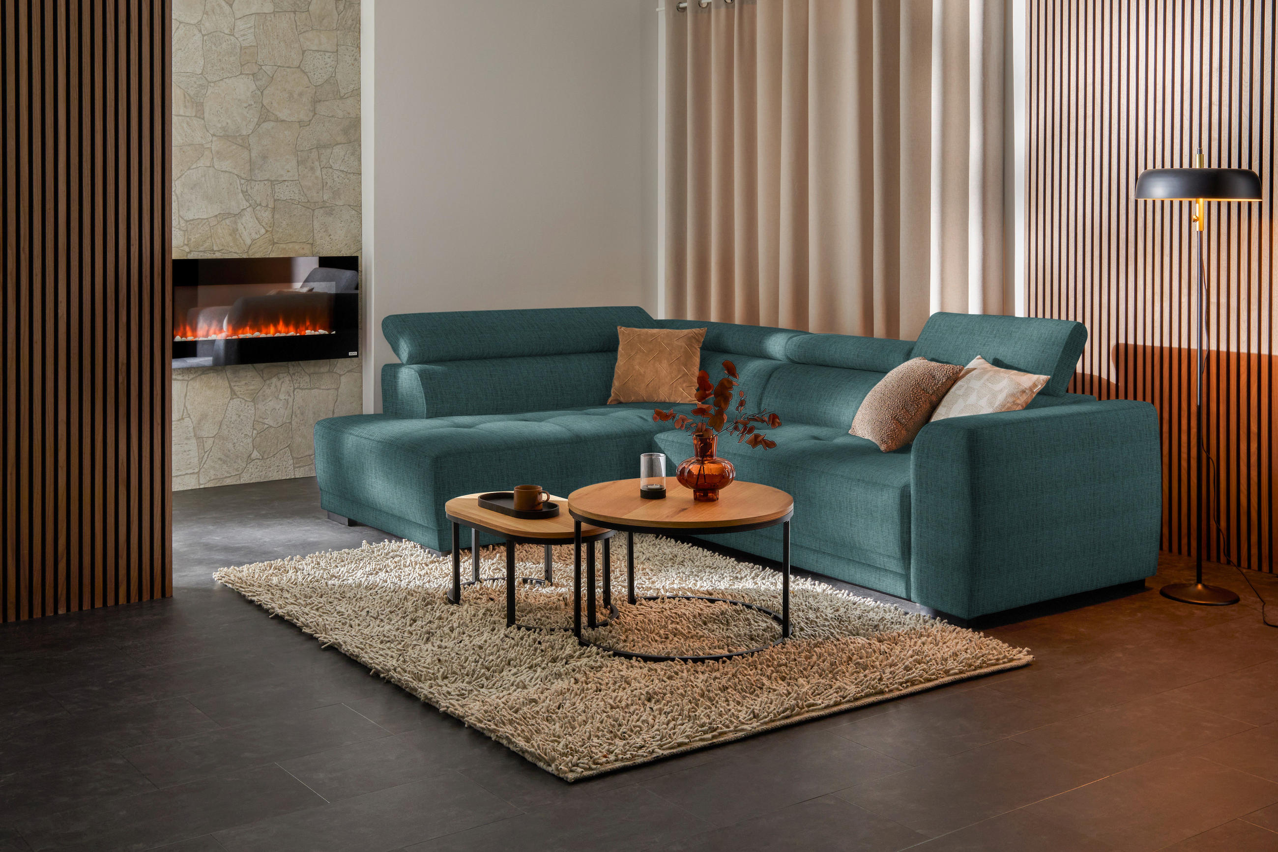 ECKSOFA in Chenille Blau  205/284 cm  - Blau/Schwarz, Design, Kunststoff/Textil (205/284cm) - Xora