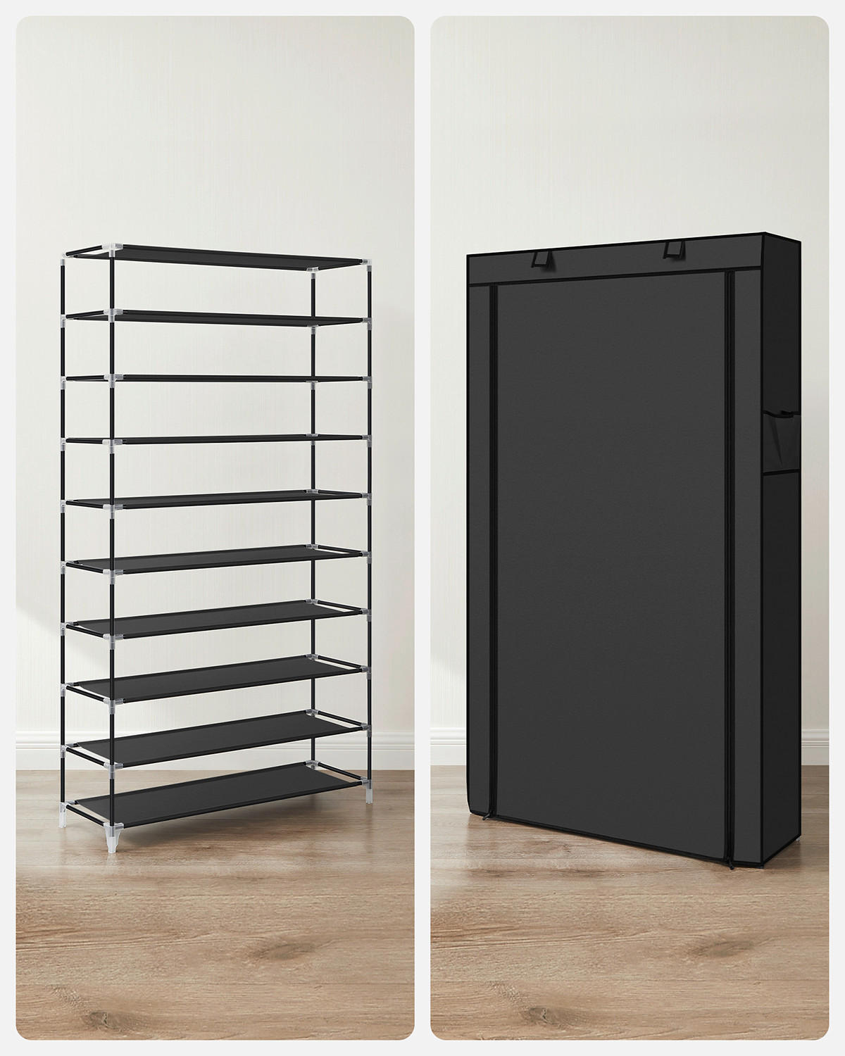 SCHUHREGAL Schwarz  - Transparent/Schwarz, Trend, Kunststoff/Textil (88/160/28cm) - Boxxx