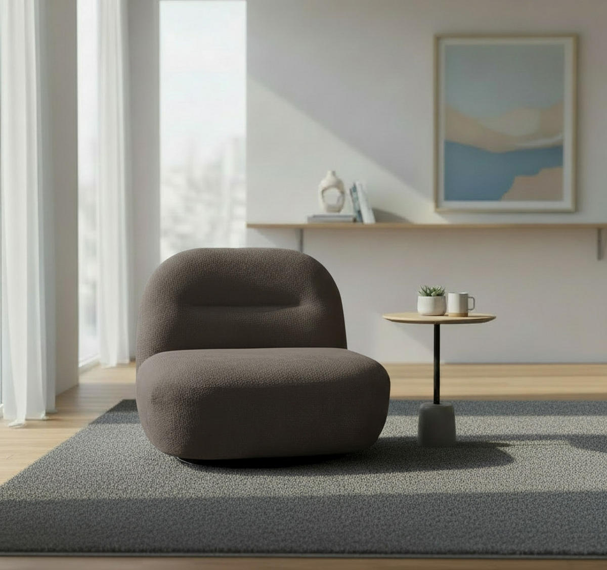 SESSEL in Struktur Mokka  - Schwarz/Mokka, Basics, Textil/Metall (85/74/85cm) - Livetastic